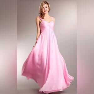 Amelia Couture Style 622 Chiffon Maxi Dress Empire Waist Pink Size 6 Cocktail